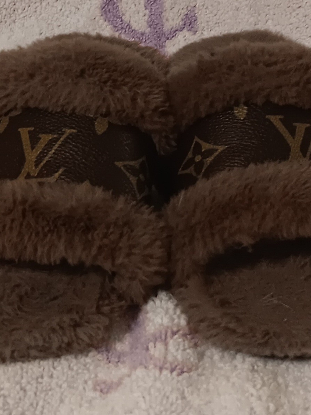 Louis Vuitton Brown Monogram Faux-Fur Slide Sandals - Picture 6 of 9